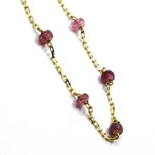 Load image into Gallery viewer, 18k yellow gold square rolo bracelet with faceted disc purple tourmaline, 7.5".