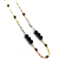 Load image into Gallery viewer, 18K YELLOW ROSE WHITE GOLD ANKLET 9.8" 25cm FACETED BLACK SPINEL DIAMETER 3mm.