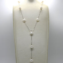 Load image into Gallery viewer, 18k white gold lariat necklace, venetian chain alternate with white pearls 10 mm.