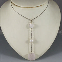 Load image into Gallery viewer, 18k white gold lariat necklace heart square rose quartz pearl pendant, venetian.