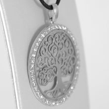 Cargar imagen en el visor de la galería, 18k white gold tree of life pendant, 1.22 inches, zirconia.