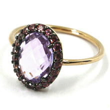 Cargar imagen en el visor de la galería, 18k rose gold flower ring purple cushion oval crystal, cubic zirconia frame.