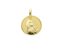 Load image into Gallery viewer, 18K YELLOW GOLD PENDANT ROUND MEDAL VIRGIN MARY AND JESUS 15mm ENGRAVABLE.
