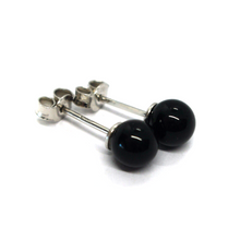Load image into Gallery viewer, 18k white gold 6mm 0.24" spheres balls black agate button stud earrings.