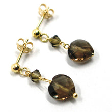 Charger l'image dans la galerie, 18k yellow gold pendant earrings, heart smoky quartz, length 0.95 inches.