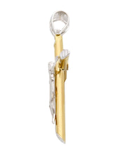 Load image into Gallery viewer, 18K YELLOW WHITE GOLD TUBOLAR SMOOTH CROSS PENDANT, WITH JESUS CHRIST, BIG 40mm.