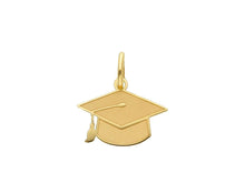 Load image into Gallery viewer, 18K YELLOW GOLD SMALL 12mm SQUARE ACADEMIC CAP GRADUATION HAT FLAT SATIN PENDANT.