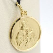 Load image into Gallery viewer, 18k yellow gold Scapular Our Lady of Mount Carmel Sacred Heart medal big 19mm Virgin Mary of Carmen pendant.