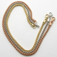Load image into Gallery viewer, 3 18K ROSE WHITE TELLOW GOLD BRACELETS BASKET ROUND POPCORN TUBE 2.2 MM, TRIPLE.