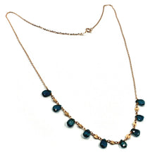 Cargar imagen en el visor de la galería, 18k rose gold long 17.3" 44cm necklace london blue topaz drops, 1mm rolo chain.