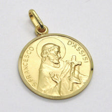 Load image into Gallery viewer, 18k yellow gold St Saint Francis Francesco Assisi medal, made in Italy, 15 mm.