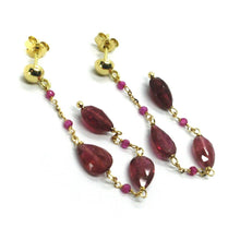 Load image into Gallery viewer, 18k yellow gold pendant earrings, purple tourmaline drop and cubic zirconia.