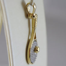 Load image into Gallery viewer, SOLID 18K WHITE & YELLOW GOLD TENNIS RACKET WITH BALL PENDANT MADE IN ITALY.