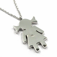 Load image into Gallery viewer, 18k white gold necklace, baby, child, girl, daughter pendant diamonds rolo chain.