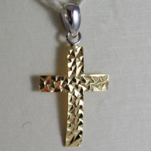 Cargar imagen en el visor de la galería, 18k white yellow gold cross, pendant, stylized, hammered, arched, made in Italy.