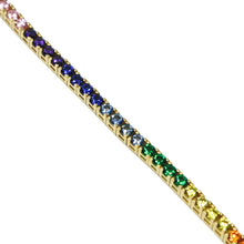Load image into Gallery viewer, SOLID 18K YELLOW GOLD TENNIS BRACELET, MULTI COLOR, RAINBOW CUBIC ZIRCONIA, 7".