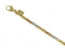 Load image into Gallery viewer, 18K YELLOW WHITE ROSE GOLD BRACELET, 19 CM, WORKED, 2.5 MM DIAMOND CUT BALLS.