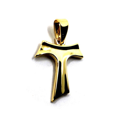 18k yellow gold squared cross, Franciscan tau tao Saint Francis, 20mm 0.8