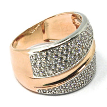 Load image into Gallery viewer, SOLID 18K ROSE WHITE GOLD BAND RING, ALTERNATE DOUBLE WAVES OF CUBIC ZIRCONIA.