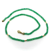 Load image into Gallery viewer, 18K YELLOW GOLD NECKLACE 17.3", 44cm FACETED ROUND 3mm GREEN AGATE, WORKED TUBES.