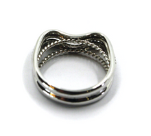 Load image into Gallery viewer, SOLID 18K WHITE GOLD DOUBLE WAVE 0.11 ct DIAMONDS RING GOLD ROPE IN THE MIDDLE.