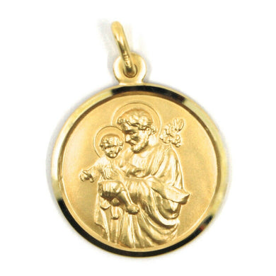 18k yellow gold st Saint San Giuseppe Joseph Jesus medal made in Italy, 19 mm.