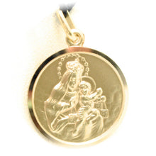 Load image into Gallery viewer, 18k yellow gold Scapular Our Lady of Mount Carmel Sacred Heart medal big 17mm Virgin Mary of Carmen pendant.