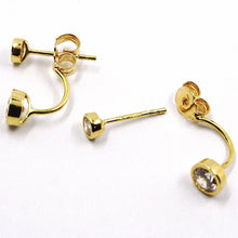 Load image into Gallery viewer, 18K YELLOW GOLD PENDANT SOLITAIRE EARRINGS ALTERNATE DOUBLE ZIRCONIA, ITALY MADE.