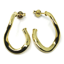 Charger l'image dans la galerie, 18K YELLOW GOLD PENDANT EARRINGS ONDULATE DROP OVAL HOOPS 2.6cm, 1.02" INCHES.
