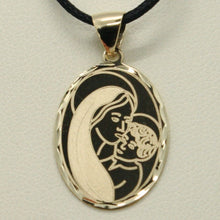 Load image into Gallery viewer, SOLID 18K YELLOW GOLD VIRGIN MARY AND JESUS OVAL MEDAL, 0.8 INCHES, ITALY MADE.