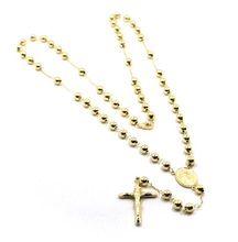 Load image into Gallery viewer, 18k yellow gold Rosary necklace Miraculous Mary medal Jesus Cross 5mm spheres.