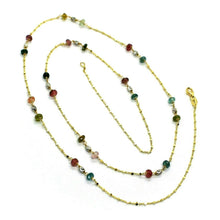 Charger l'image dans la galerie, 18K YELLOW GOLD LONG 65cm 25.6" NECKLACE FACETED TOURMALINE DISC ROLO CUBE CHAIN.