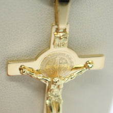 Cargar imagen en el visor de la galería, 18k yellow gold big cross with Jesus & saint Benedict medal made in Italy, 44 mm.
