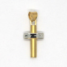 Load image into Gallery viewer, 18K YELLOW WHITE GOLD MINI TUBE FINELY SATIN AND ALTERNATE CROSS, MADE IN ITALY.