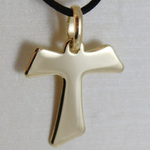 Load image into Gallery viewer, 18k yellow gold cross, Franciscan tau tao, Saint Francis, 2.4 cm made in Italy.
