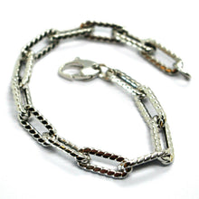 Load image into Gallery viewer, 18K WHITE GOLD BRACELET OVAL STRIPED SQUARE TUBE LINK 6.5mm, 19cm MADE IN ITALY.
