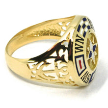 Load image into Gallery viewer, 18k yellow gold band man ring, nautical anchor, flags, enamel, compass wind rose.
