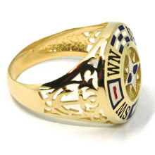 Load image into Gallery viewer, 18k yellow gold band man ring, nautical anchor, flags, enamel, compass wind rose.