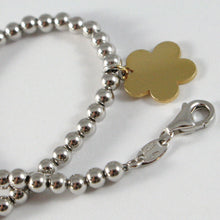 Load image into Gallery viewer, 18k YELLOW WHITE GOLD BRACELET SMOOTH BRIGHT BALLS & DAISY FLOWER MADE IN ITALY.