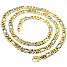 Load image into Gallery viewer, 18K YELLOW WHITE GOLD CHAIN BIG 6 MM ROUNDED FIGARO GOURMETTE ALTERNATE 3+1, 24".