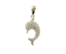 Load image into Gallery viewer, 18K WHITE GOLD SMALL 12mm 0.5" ROUNDED DOLPHIN PENDANT WITH ZIRCONIA, CHARM.
