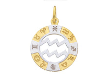 Load image into Gallery viewer, 18k yellow white gold zodiac sign round 20mm medal pendant, zodiacal aquarius.
