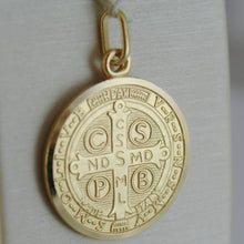 Load image into Gallery viewer, solid 18k yellow gold St Saint Benedict 21 mm medal pendant with Cross.