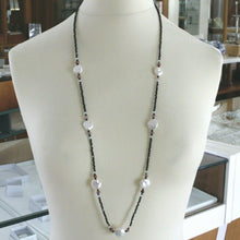 Load image into Gallery viewer, 18k white gold long 35" necklace aquamarine spinel tourmaline & pearl disc.