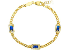 Cargar imagen en el visor de la galería, 18K YELLOW GOLD BRACELET, GOURMETTE CUBAN CURB LINK 3.2mm, SQUARE BLUE ZIRCONIA.