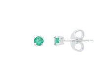 Load image into Gallery viewer, 18k white gold earrings with round natural green emerald, 0.20 total carats.