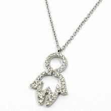 Load image into Gallery viewer, 18k white gold necklace, baby child boy son pendant with diamonds rolo chain.

