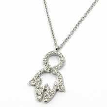 Load image into Gallery viewer, 18k white gold necklace, baby child boy son pendant with diamonds rolo chain.
