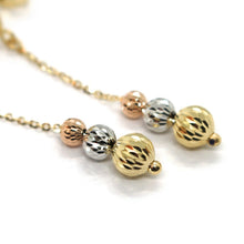 Load image into Gallery viewer, 18K YELLOW ROSE & WHITE GOLD PENDANT EARRINGS THREE FACETED WORKED BALLS SPHERES.