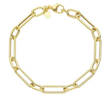 Cargar imagen en el visor de la galería, 18K YELLOW GOLD BRACELET PAPER CLIP 6x10 & 6x20mm ALTERNATE STRIPED SMOOTH OVALS.